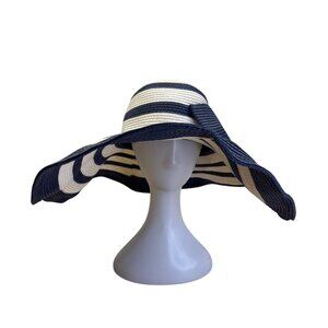 Vineyard  Vines Kentucky Derby Wide Brim Navy & White Striped Sun Hat - New